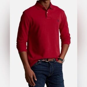 NWT Polo Ralph Lauren Men's Classic Fit Long Sleeve Red Mesh Polo Shirt